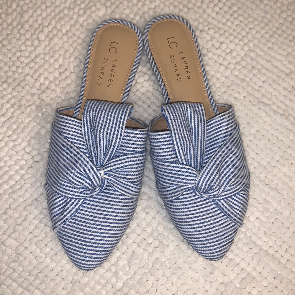 Lauren Conrad Blue and White Mules
